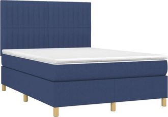 vidaXL Cama Box Spring Colch&oacute;n Y Luces Led Tela Azul 140x200 Cm Vidaxl