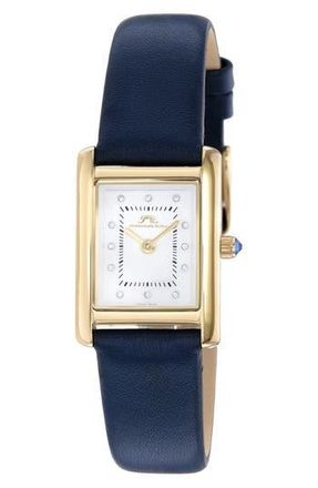 Porsamo Bleu Karolina Diamond Leather Strap Watch, 21.5mm x 30mm - 0.06 ctw in Gold-Blue at Nordstrom Rack