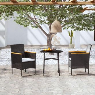 vidaXL vidaXL Set Mobili da Pranzo per Giardino 3 pz Polyrattan Nero