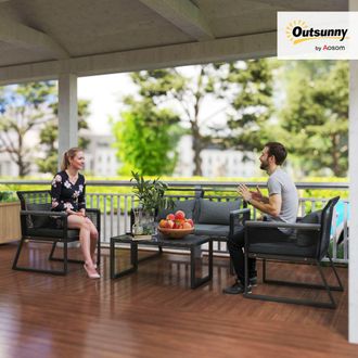 OUTSUNNY 4 Pieces Rattan Garden Furniture Set for 4 Person in Dark Grey