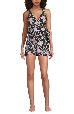 Lands End Side Tie Mini Swim Dress Swimsuit in Tropic Floral/rich Olive at Nordstrom, Size 6