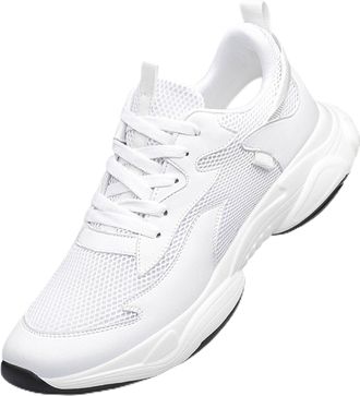 Generic Mens Running Trainers - Height Increase Sneakers Fashionable Solid Color Breathable Running Casual Athletic Walking Shoes for Men White