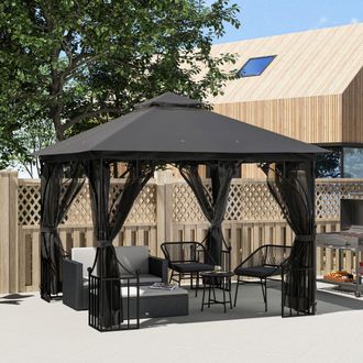 OUTSUNNY Gazebo Party Tent Canopy Sun Shade for Patio Garden 3x3(m) in Dark Grey