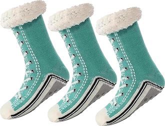 Generic Ultra-Thick Cute Slipper Home Socks,Ultra-Thick Cashmere Slipper Sock for Women Cozy Warm Fleece Lined Cashmere Fuzzy Grip (3pcs-Lake Blue,One Size)