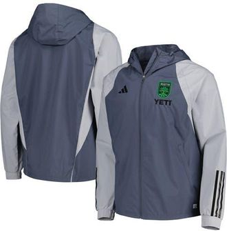 adidas Mens adidas Charcoal Austin FC All-Weather Raglan Hoodie Full-Zip Jacket at Nordstrom, Size X-Large