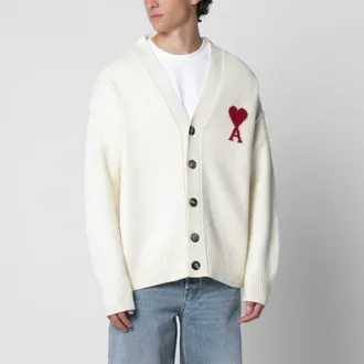 Ami Cardigan Ami De Coeur bianco in lana
