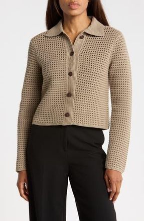 Vince Block Stitch Cotton Blend Crop Cardigan in Moon Moss at Nordstrom Rack, Size X-Small