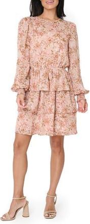 Gibsonlook Floral Print Sparkle Long Sleeve Chiffon Dress in Dusty Pink Gold at Nordstrom Rack, Size Xx-Small