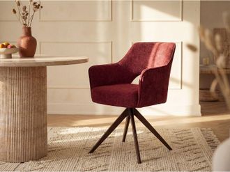 Vente-Unique Sedia girevole con braccioli in Tessuto testurizzato e Metallo nero Bordeaux - KONYA