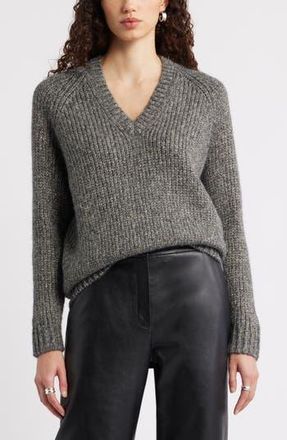 Nordstrom Sparkle V-Neck Sweater in Grey Dk Heather Metallic Marl at Nordstrom Rack, Size X-Small