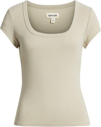 Open Edit Scoop Neck Stretch Cotton T-Shirt in Grey Feather at Nordstrom, Size Xx-Small