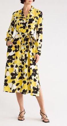 Diane Von F&uuml;rstenberg Maya Long Sleeve Silk Shirtdress in Egons Floral Yellow at Nordstrom Rack, Size X-Small
