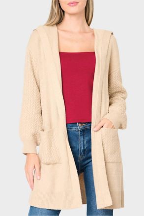By Design Fishtail Cable Knit Open Hoody Sweater In Light Camel