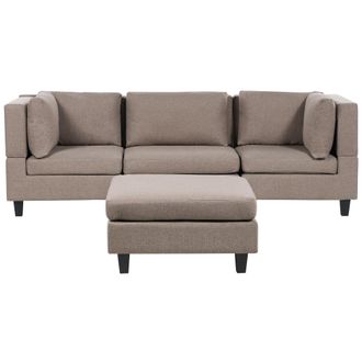 Beliani Sof&aacute; Modular Moderno 3 Plazas Tapizado Tela Poli&eacute;ster Respaldo Acolchado Con Otomana Marr&oacute;n Unstad