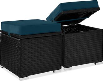 Best Choice Products Set of 2 Wicker Ottomans, Multipurpose Furniture w/ Removable Cushions, Steel Frame
