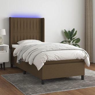 vidaXL Vidaxl - Cama Box Spring Colch&oacute;n Y Luces Led Tela Marr&oacute;n Oscuro 90x200cm