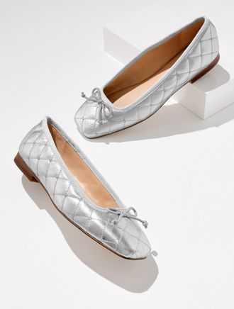 Talbots Carrington Quilted Nappa Ballet Flats - Metallic - Silver - 10 1/2 M Talbots