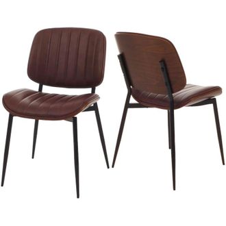 Hhg Set 2 sedie per sala da pranzo HHG 182, cucina, ecopelle legno curvato (370g/m&sup2;) Oeko-Tex mvg, color noce, marrone