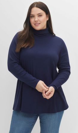 Sheego Langarmshirt SHEEGO Rollkragen-Shirt, Damen, Gr. 40/42, blau (marine), 100% Baumwolle, unifarben, Shirts Langarmshirt