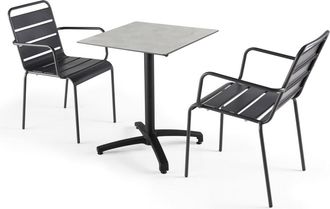 Oviala Mesa de jardín de conjunto laminado en concreto claro y 2 sillas gris