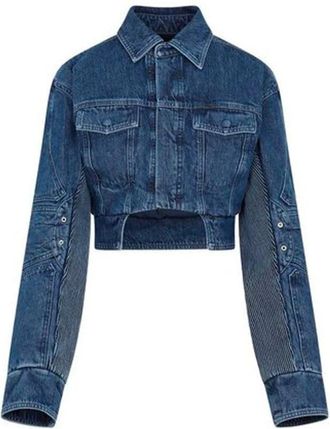 Off-white Motorcycle Hole Crop Jacket - Dames - Spijkerjassen - Blauw - M - Katoen - Jassen