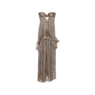 Maria Lucia Hohan Kleedjes, Dames, Bruin, S, Nylon, Yumi Geplooide Jurk met Ruches