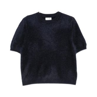 Soft Goat Round-neck Knitwear, female, Blue, S, Crew Neck Short Sleeve Knit