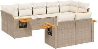vidaXL Set De Sof&aacute;s De Jard&iacute;n 9 Pzas Con Cojines Rat&aacute;n Sint&eacute;tico Beige Vidaxl