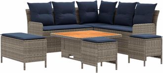 vidaXL Juegos De Muebles 7 Uds. Gris Y Azul Marino Rat&aacute;n Sint&eacute;tico Vidaxl
