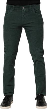 Dolce & Gabbana Groene Corduroy Skinny Tapered Ritsbroek - Heren - Slim Fit Jeans - Groen - L - Katoen - Jeans