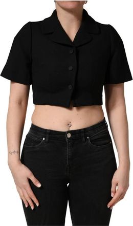 Dolce & Gabbana Kort Mouwen Blouse met Kraag - Dames - Overhemden - Zwart - 2XS - Polyester - Overhemden