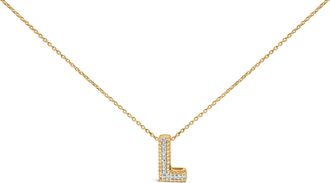 House of Brilliance Yellow Gold Vermeil.925 Sterling Silver Diamond Accent A-Z Initial Bubble Pendant Necklace