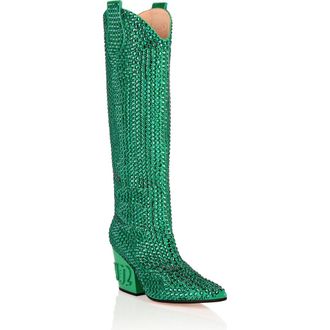 Philipp Plein Cowboy Boots Mid Heels High Crystal Women in Green at Nordstrom, Size 41