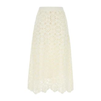 Farm Rio FARM Rio, Midi Skirts, female, White, Size: XS Flower Crochet Skirt