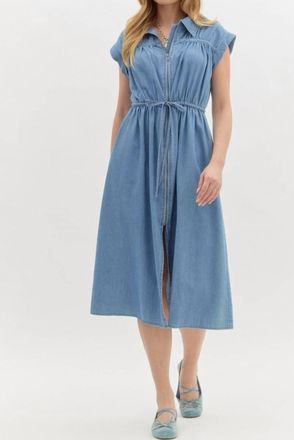 Entro Denim Cap Sleeve Dress In Blue