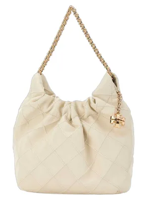 Tory Burch Womens Fleming Mini Shoulder Bag Beige Leather