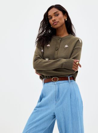 Contemporaine Womens Colourful embroidered flowers Cardigan Sweater