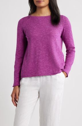 Eileen Fisher Boat Neck Organic Linen & Cotton Sweater in Grape at Nordstrom, Size X-Large