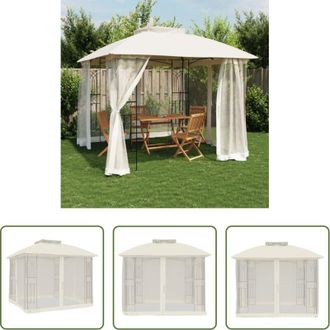 vidaXL Gazebo con pareti in rete - Gazebo con Tetto Doppio e Pareti Rete Crema 2,94x2,94 m Acciaio