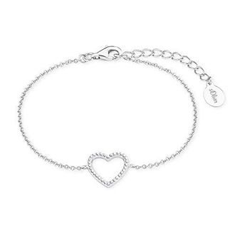 s.Oliver Armband 925 Sterling Silber Damen Armschmuck, mit Zirkonia synth, 16+3 cm, Silber, Herz, Kommt in Schmuck Geschenk Box, 2017255
