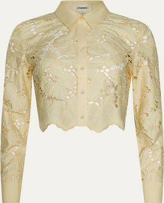 L'agence Seychelle Floral Eyelet-Embroidered Cropped Shirt