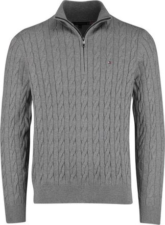 Tommy Hilfiger Truien & Vesten, Heren, Grijs, XL, Katoen, Cable Knit Half-Zip Sweater