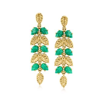 Ross-Simons Emerald Leaf Drop Earrings in 18kt Gold Over Sterling