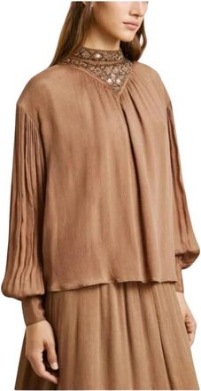 Pepe Jeans London Blouses - Dames - Blouses - Bruin - L - Pailletten - Overhemden