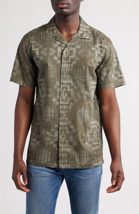 Pendleton Geo Pattern Cotton Camp Shirt in Harding Olive at Nordstrom, Size X-Large