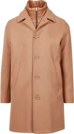 Herno Wollen jas met afneembare bib - Heren - Mantel - Bruin - M - Wol - Jassen