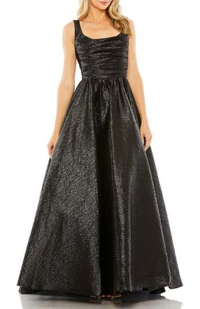 Mac Duggal Metallic Pleated Bodice Ballgown in Black at Nordstrom, Size 14