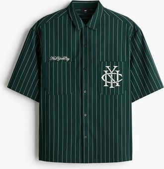 H&M Hemd mit Motivstickerei in Regular Fit - Green