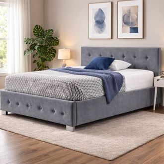 Aspire Home Accents Richmond Ottoman Storage Bed Frame Side Lift Fabric in Grey | Size: King