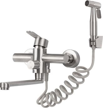 OEM Grifo Mezclador De Cocina Mural, Ca&ntilde;o Giratorio De 360&deg;, Pistola Rociadora De Acero Inoxidable, Tubo Giratorio De 23 Cm, Ahorrador De Agua, Fregadero
